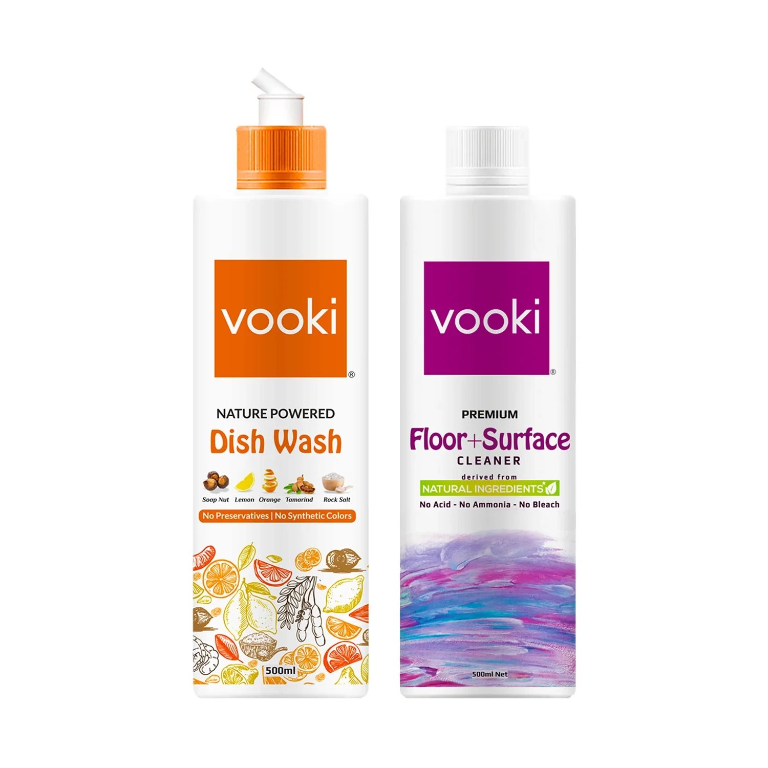 Vooki Nature Powered Dish Wash & Floor+Surface Cleaner | Combo (Pack of 2)